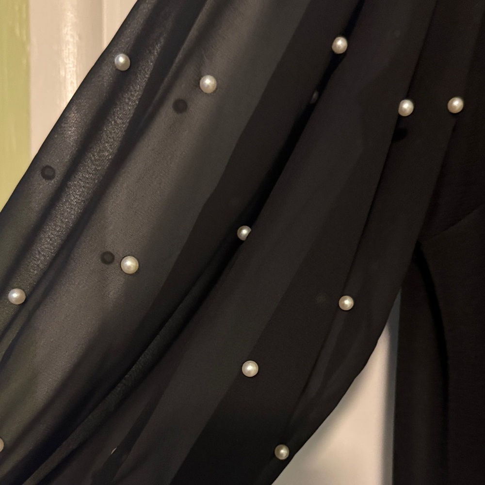 CeCe Black Blouse with Sheer Sleeves - Picture 4 of 5